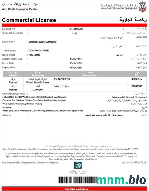 UAE Abu Dhabi Commercial license Word i szablon PDF